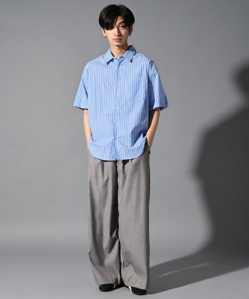 ALAND(エーランド)の「【UNISEX】ALAND/ストライプ半袖シャツ(シャツ/ブラウス・レディース・ブラック/ブルー・LARGE/SMALL)」の5枚目の写真