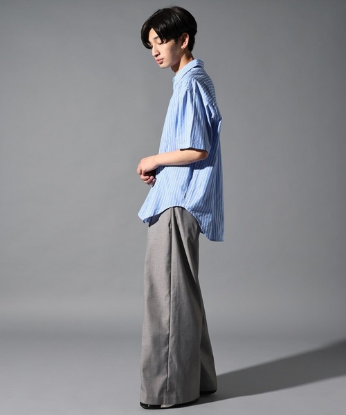 ALAND(エーランド)の「【UNISEX】ALAND/ストライプ半袖シャツ(シャツ/ブラウス・レディース・ブラック/ブルー・LARGE/SMALL)」の6枚目の写真