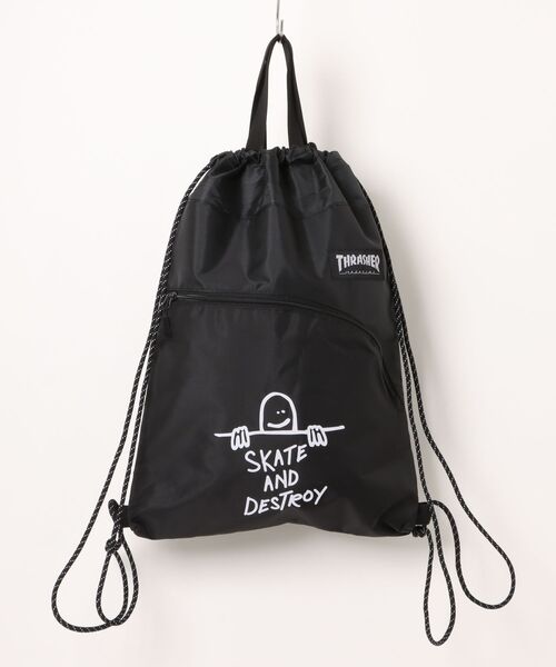 THRASHER(スラッシャー)の「THRASHER スラッシャー ナップサック 巾着バッグ(バックパック/リュック・メンズ・ホワイト/ピンク/ブルー・FREE)」の2枚目の写真