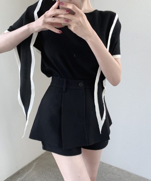 deux amour(ドゥーザムール)の「ベアにもなる肩掛けニット+半袖トップス2点セット(ニット/セーター・レディース・ピンク/ホワイト/ブラック・FREE)」の11枚目の写真