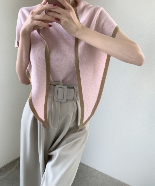 deux amour(ドゥーザムール)の「ベアにもなる肩掛けニット+半袖トップス2点セット(ニット/セーター・レディース・ピンク/ホワイト/ブラック・FREE)」の16枚目の写真