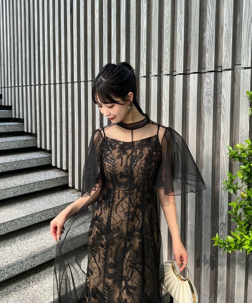 Leja(レジャ)の「【LEJA】バックリボンスパンコールシアーワンピースセットオケージョンドレス(ドレス・レディース・ブラック/グレー・MEDIUM/SMALL)」の17枚目の写真
