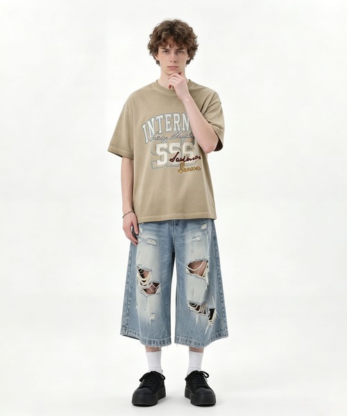 HOOK(フック)の「HOOK カレッジ × ナンバリング ウォッシュ オーバーサイズT (SS)(Tシャツ/カットソー・メンズ・ブラウン/ベージュ/ブラック・L/M)」の11枚目の写真