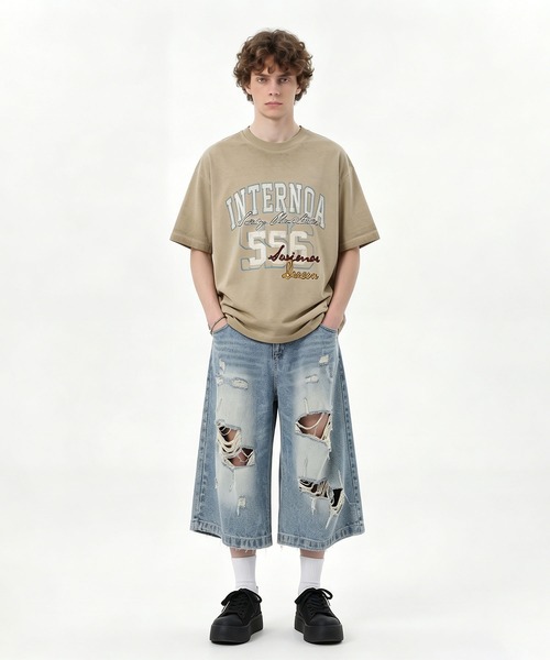 HOOK(フック)の「HOOK カレッジ × ナンバリング ウォッシュ オーバーサイズT (SS)(Tシャツ/カットソー・メンズ・ブラウン/ベージュ/ブラック・L/M)」の13枚目の写真