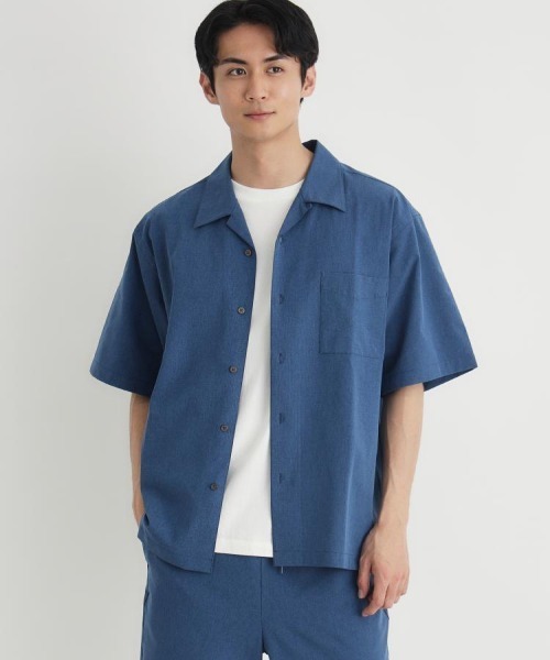 Right-on(ライトオン)の「PLUS ONE(プラスワン)メッシュ織り半袖シャツ(シャツ/ブラウス・メンズ・ブルー/ダークグレー/ブラウン・S/M/L/XL)」の1枚目の写真