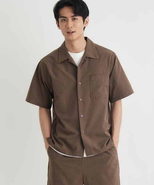 Right-on(ライトオン)の「PLUS ONE(プラスワン)メッシュ織り半袖シャツ(シャツ/ブラウス・メンズ・ブルー/ダークグレー/ブラウン・S/M/L/XL)」の5枚目の写真