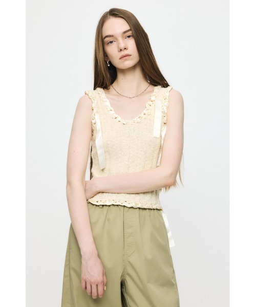 MOUSSY（マウジー）の「BRAID KNIT タンクトップ（タンクトップ・レディース・ブラック/ピンク/アイボリー・FREE）」の5枚目の写真