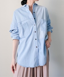 DOLLUPOOPS | Denim Stripe Relaxed Shirt(デニムストライプ切替シャツ)(シャツ/ブラウス)
