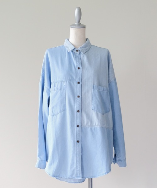 DOLLUPOOPS(ドールアップウップス)の「Denim Stripe Relaxed Shirt(デニムストライプ切替シャツ)(シャツ/ブラウス・レディース・ライトブルー・FREE)」の21枚目の写真