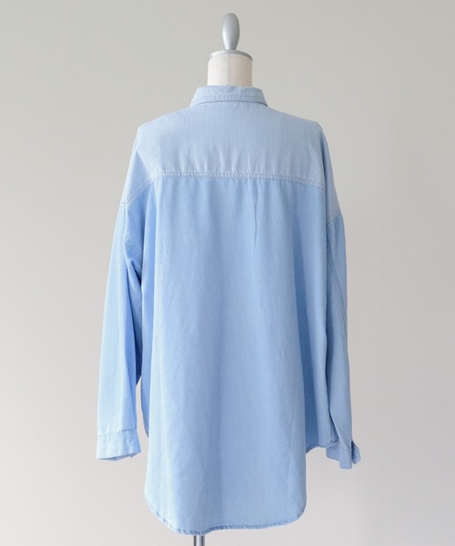DOLLUPOOPS(ドールアップウップス)の「Denim Stripe Relaxed Shirt(デニムストライプ切替シャツ)(シャツ/ブラウス・レディース・ライトブルー・FREE)」の22枚目の写真