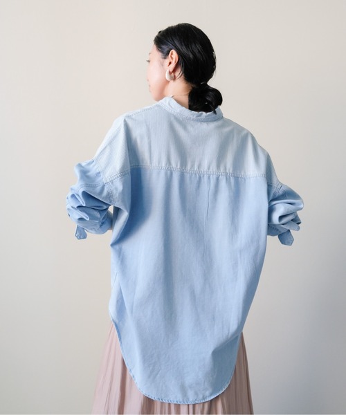DOLLUPOOPS(ドールアップウップス)の「Denim Stripe Relaxed Shirt(デニムストライプ切替シャツ)(シャツ/ブラウス・レディース・ライトブルー・FREE)」の15枚目の写真
