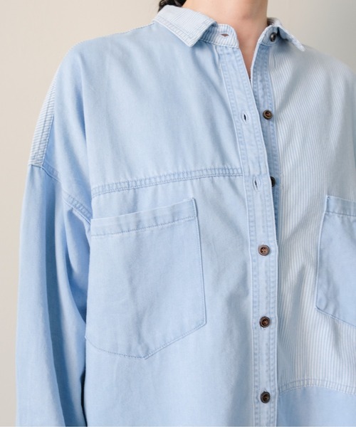 DOLLUPOOPS(ドールアップウップス)の「Denim Stripe Relaxed Shirt(デニムストライプ切替シャツ)(シャツ/ブラウス・レディース・ライトブルー・FREE)」の16枚目の写真