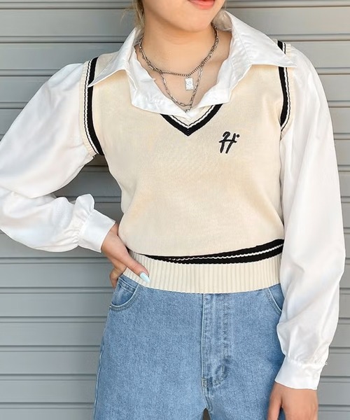 GORGE(ゴージ)の「レイヤードベスト+シャツ(シャツ/ブラウス・レディース・ベージュ/ブラック・F)」の8枚目の写真