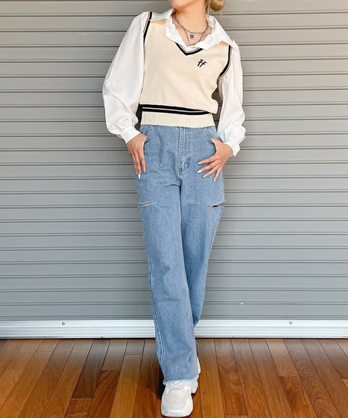 GORGE(ゴージ)の「レイヤードベスト+シャツ(シャツ/ブラウス・レディース・ベージュ/ブラック・F)」の10枚目の写真