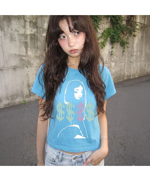 GRAVER（グレーバー）の「[ブランド名] レディース BAD MONEY ニュークロップ半袖Tシャツ_2カラー（Tシャツ/カットソー・レディース・ホワイト/スカイブルー・ONE SIZE）」の2枚目の写真