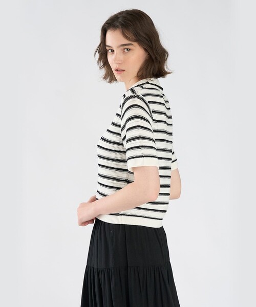 To b. by agnes b.(トゥービーバイアニエスベー)の「カラーボーダー コットン 半袖 ニットポロ(ニット/セーター・レディース・オフホワイト・FREE)」の5枚目の写真