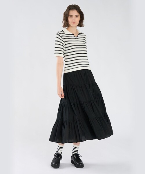 To b. by agnes b.(トゥービーバイアニエスベー)の「カラーボーダー コットン 半袖 ニットポロ(ニット/セーター・レディース・オフホワイト・FREE)」の8枚目の写真