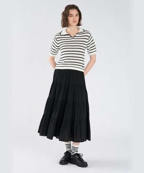 To b. by agnes b.(トゥービーバイアニエスベー)の「カラーボーダー コットン 半袖 ニットポロ(ニット/セーター・レディース・オフホワイト・FREE)」の9枚目の写真