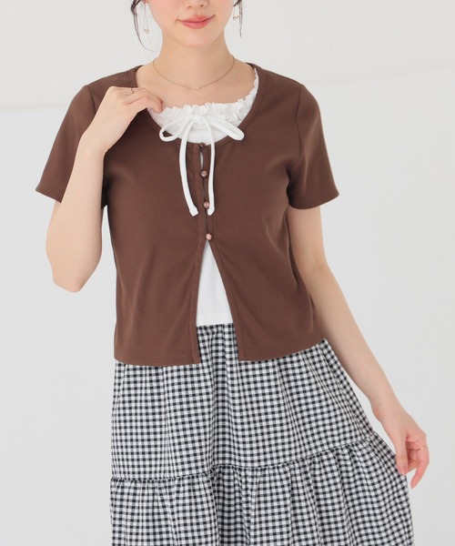 Honeys（ハニーズ）の「【ＵＶカット】レイヤード風トップス（Tシャツ/カットソー・レディース・ブラウン/ブルー/ブラック/レッド/グレー・L/M/S）」の3枚目の写真