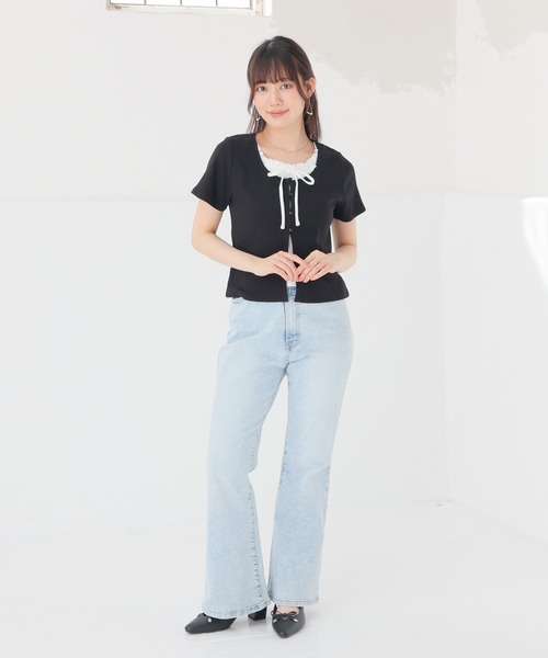 Honeys（ハニーズ）の「【ＵＶカット】レイヤード風トップス（Tシャツ/カットソー・レディース・ブラウン/ブルー/ブラック/レッド/グレー・L/M/S）」の7枚目の写真