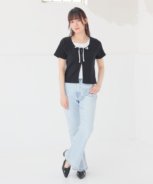 Honeys（ハニーズ）の「【ＵＶカット】レイヤード風トップス（Tシャツ/カットソー・レディース・ブラウン/ブルー/ブラック/レッド/グレー・L/M/S）」の8枚目の写真