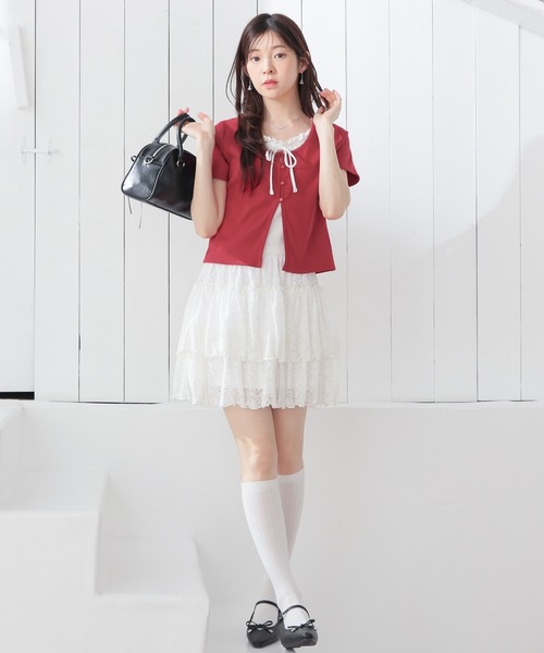 Honeys（ハニーズ）の「【ＵＶカット】レイヤード風トップス（Tシャツ/カットソー・レディース・ブラウン/ブルー/ブラック/レッド/グレー・L/M/S）」の13枚目の写真