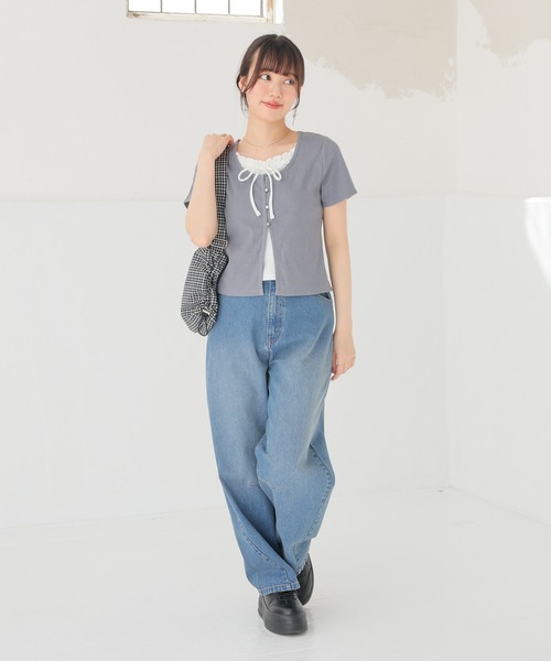 Honeys（ハニーズ）の「【ＵＶカット】レイヤード風トップス（Tシャツ/カットソー・レディース・ブラウン/ブルー/ブラック/レッド/グレー・L/M/S）」の16枚目の写真