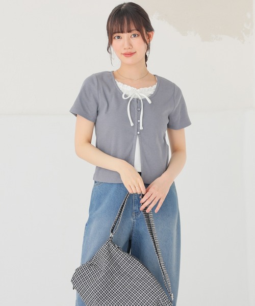 Honeys（ハニーズ）の「【ＵＶカット】レイヤード風トップス（Tシャツ/カットソー・レディース・ブラウン/ブルー/ブラック/レッド/グレー・L/M/S）」の17枚目の写真