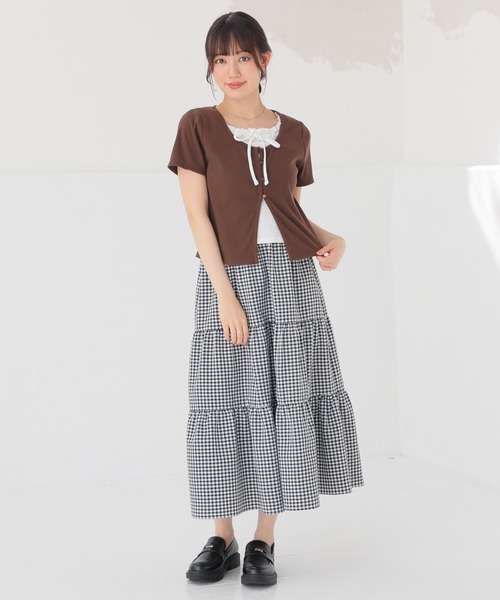Honeys（ハニーズ）の「【ＵＶカット】レイヤード風トップス（Tシャツ/カットソー・レディース・ブラウン/ブルー/ブラック/レッド/グレー・L/M/S）」の18枚目の写真