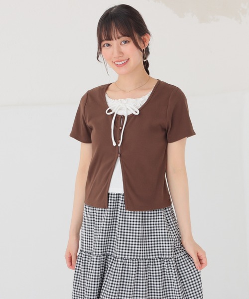 Honeys（ハニーズ）の「【ＵＶカット】レイヤード風トップス（Tシャツ/カットソー・レディース・ブラウン/ブルー/ブラック/レッド/グレー・L/M/S）」の19枚目の写真