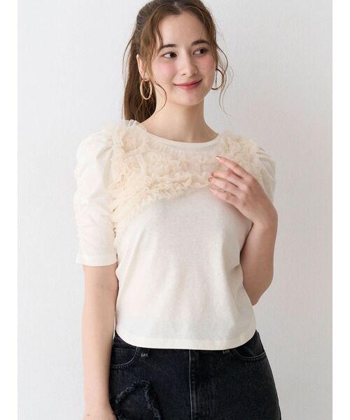 CALNAMUR(カルナムール)の「チュールフリルトップス(Tシャツ/カットソー・レディース・ブラック/ホワイト/ピンク・FREE)」の2枚目の写真
