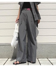 ウエストリブチェックパンツ　ブラック ウエストリブチェックパンツ（その他パンツ）｜Q（キュー）の