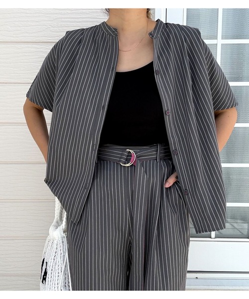 Q(キュー)の「ピンストライプDカンベルトパンツ(その他パンツ・レディース・グレー系/ネイビー系・MEDIUM)」の17枚目の写真