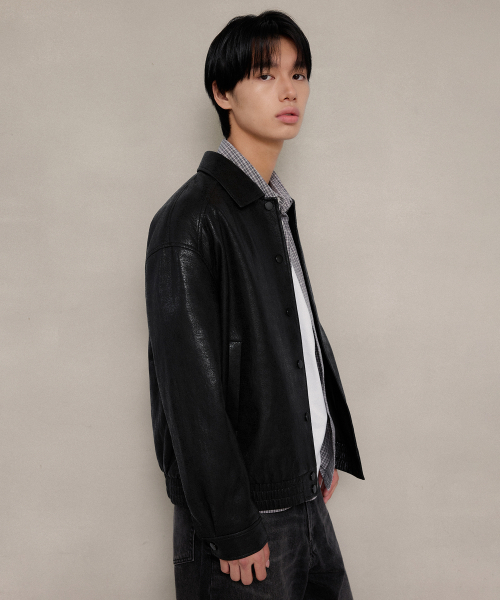 LEFTSEOUL（レフトソウル）の「[男女兼用] シンセティッククラックレザーキルティング ブルゾン [ブラック]（ライダースジャケット・レディース・ブラック・MEDIUM/LARGE）」の5枚目の写真