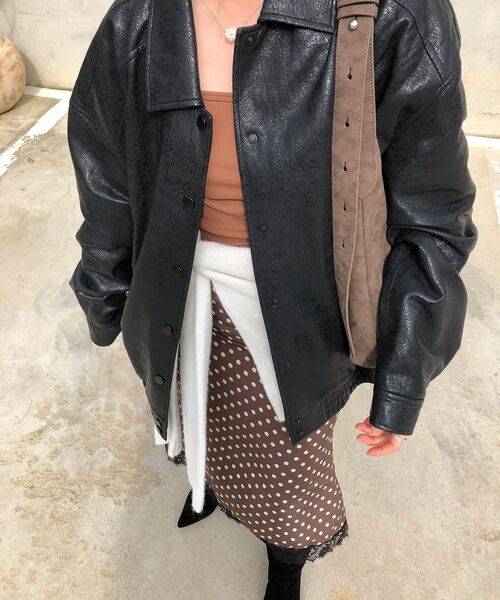 LEFTSEOUL（レフトソウル）の「[男女兼用] シンセティッククラックレザーキルティング ブルゾン [ブラック]（ライダースジャケット・レディース・ブラック・MEDIUM/LARGE）」の9枚目の写真