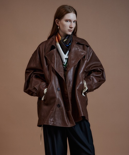 MAISON SPECIAL（メゾンスペシャル）の「【2026Autumn PRE-ORDER】Leather Short Trench Coat/レザーショートトレンチコート（トレンチコート・レディース・ブラウン/ブラック・FREE）」の18枚目の写真