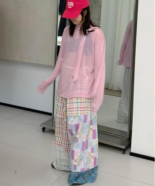 AsheKsha（アシクシャ）の「パッチワーク・小花柄・チェック柄のワイドパンツ（その他パンツ・レディース・ピンク・F）」の12枚目の写真