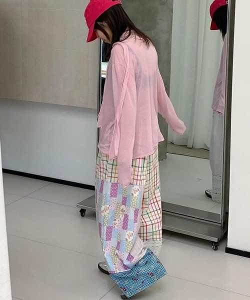 AsheKsha（アシクシャ）の「パッチワーク・小花柄・チェック柄のワイドパンツ（その他パンツ・レディース・ピンク・F）」の14枚目の写真