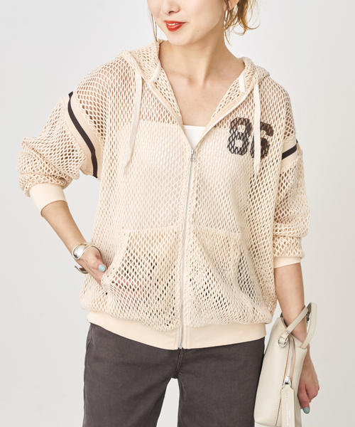 Spick & Span(スピックアンドスパン)の「《別注 / 》athletic wear MASON メッシュパーカー*(パーカー・レディース・アイボリー/ブラウン・FREE)」の1枚目の写真