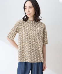 【ひやさらコットン】バックタックペイズリープリント5分袖Tシャツ【綿100％・接触冷感・UVカット】