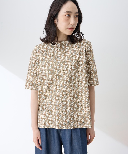 DECOY SINCE 1981(デコイシンスイチキュウハチイチ)の「【ひやさらコットン】バックタックペイズリープリント5分袖Tシャツ【綿100%・接触冷感・UVカット】(Tシャツ/カットソー・レディース・ブラウン/ネイビー・L/LL/M)」の3枚目の写真