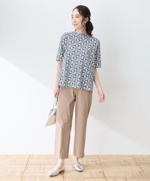 DECOY SINCE 1981(デコイシンスイチキュウハチイチ)の「【ひやさらコットン】バックタックペイズリープリント5分袖Tシャツ【綿100%・接触冷感・UVカット】(Tシャツ/カットソー・レディース・ブラウン/ネイビー・L/LL/M)」の8枚目の写真