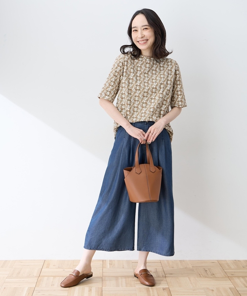 DECOY SINCE 1981(デコイシンスイチキュウハチイチ)の「【ひやさらコットン】バックタックペイズリープリント5分袖Tシャツ【綿100%・接触冷感・UVカット】(Tシャツ/カットソー・レディース・ブラウン/ネイビー・L/LL/M)」の10枚目の写真