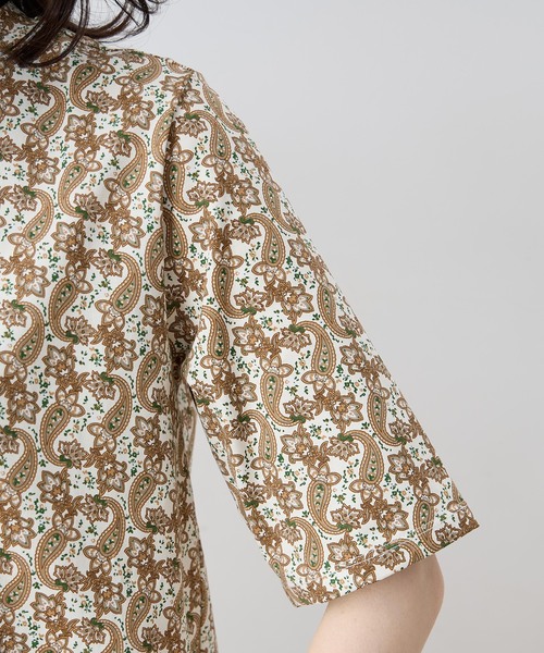 DECOY SINCE 1981(デコイシンスイチキュウハチイチ)の「【ひやさらコットン】バックタックペイズリープリント5分袖Tシャツ【綿100%・接触冷感・UVカット】(Tシャツ/カットソー・レディース・ブラウン/ネイビー・L/LL/M)」の12枚目の写真
