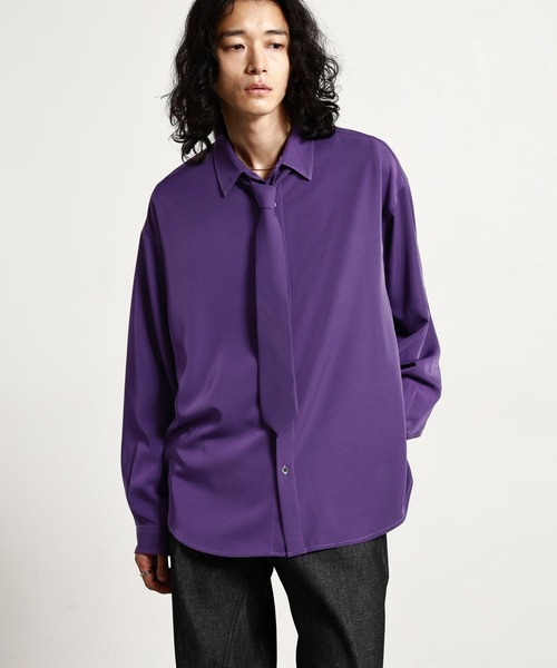 RAGEBLUE(レイジブルー)の「【LUXURY+EASY】<イージーケア>TIED UP OVERSIZED DRAPE SHIRTS/ラグイージータイ付きオーバーサイズシャツ(シャツ/ブラウス・メンズ・ブラック/パープル/ワインレッド/グレー/ホワイト・MEDIUM/SMALL/LARGE)」の4枚目の写真