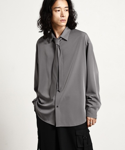 RAGEBLUE(レイジブルー)の「【LUXURY+EASY】<イージーケア>TIED UP OVERSIZED DRAPE SHIRTS/ラグイージータイ付きオーバーサイズシャツ(シャツ/ブラウス・メンズ・ブラック/パープル/ワインレッド/グレー/ホワイト・MEDIUM/SMALL/LARGE)」の1枚目の写真