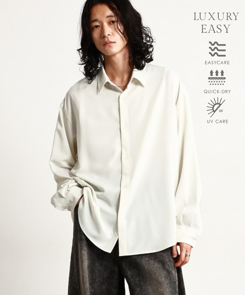 RAGEBLUE(レイジブルー)の「【LUXURY+EASY】<イージーケア>TIED UP OVERSIZED DRAPE SHIRTS/ラグイージータイ付きオーバーサイズシャツ(シャツ/ブラウス・メンズ・ブラック/パープル/ワインレッド/グレー/ホワイト・MEDIUM/SMALL/LARGE)」の2枚目の写真