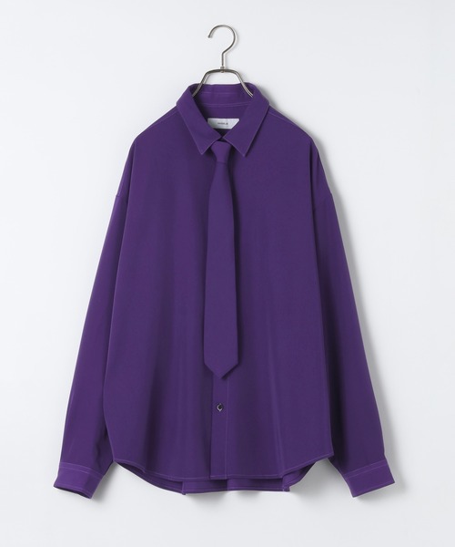 RAGEBLUE(レイジブルー)の「【LUXURY+EASY】<イージーケア>TIED UP OVERSIZED DRAPE SHIRTS/ラグイージータイ付きオーバーサイズシャツ(シャツ/ブラウス・メンズ・ブラック/パープル/ワインレッド/グレー/ホワイト・MEDIUM/SMALL/LARGE)」の8枚目の写真
