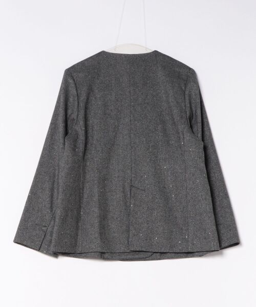 AIMER(エメ)の「ストーン付きラメツイードダブルブレストノーカラージャケット(ノーカラージャケット・レディース・グレー/ブラウン・MEDIUM)」の3枚目の写真