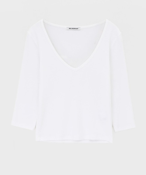 BLACKUP（ブラックアップ）の「[MADE] ディープVネック七分袖Tシャツ（Tシャツ/カットソー・レディース・ホワイト/チャコール/ブラック・FREE）」の7枚目の写真